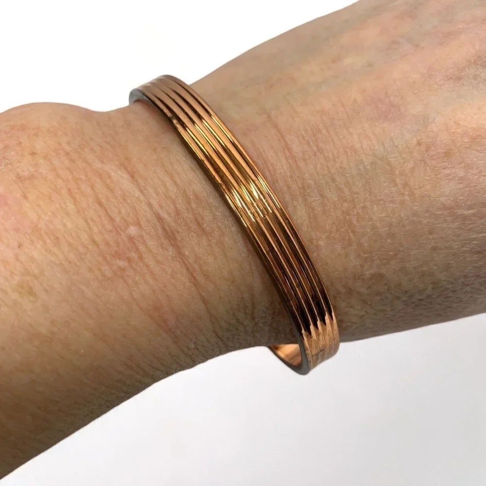 Slim Solid Copper Bangle With Pressure Points For Healing Therapy 2.5